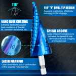 3pcs 4mm-32mm Coated Titanium HSS Spiral Step Cone Drill Bit Bits Hole Cutter Cobalt