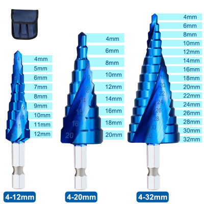 3pcs 4mm-32mm Coated Titanium HSS Spiral Step Cone Drill Bit Bits Hole Cutter Cobalt