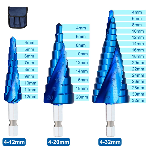3pcs 4mm-32mm Coated Titanium HSS Spiral Step Cone Drill Bit Bits Hole Cutter Cobalt