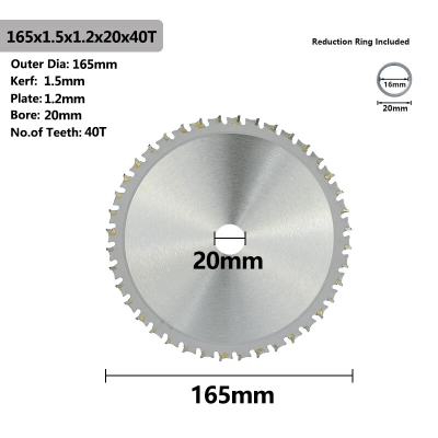 100PC 6-1/2" 40T Metal Cutting Circular Saw Blade Carbide Tip for Steel Ferrous Metal