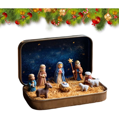 Mini Christmas Nativity Set in a Tin Box,Portable Pocket Nativity Scene Decor 3D Mini Christmas Nativity Set in a Tin Box,Portable Pocket Nativity Scene Decor 3D