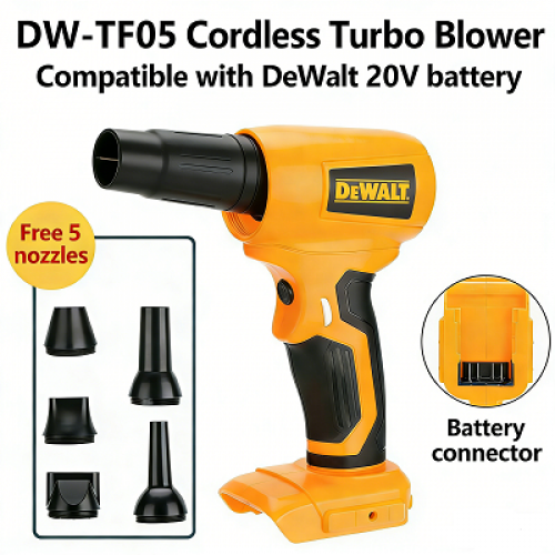 Jet Air Blower 130000RPM Leaf Blower Turbo Fan /5Nozzle for Dewalt18v-20v Battery