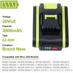 3.0Ah Li-ion Battery for Worx WA3551 WA3551.1 WA3553.2 WX386 WX390