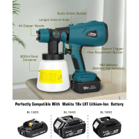 High Power Electric Paint Sprayer for Makita 18V Battery Cordless HVLP Spray Gun