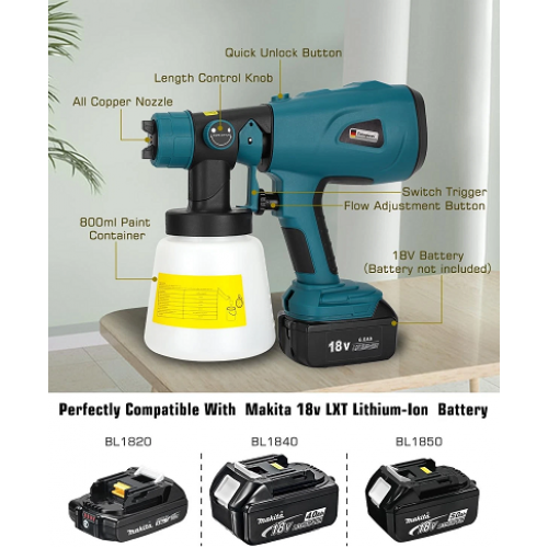 High Power Electric Paint Sprayer for Makita 18V Battery Cordless HVLP Spray Gun
